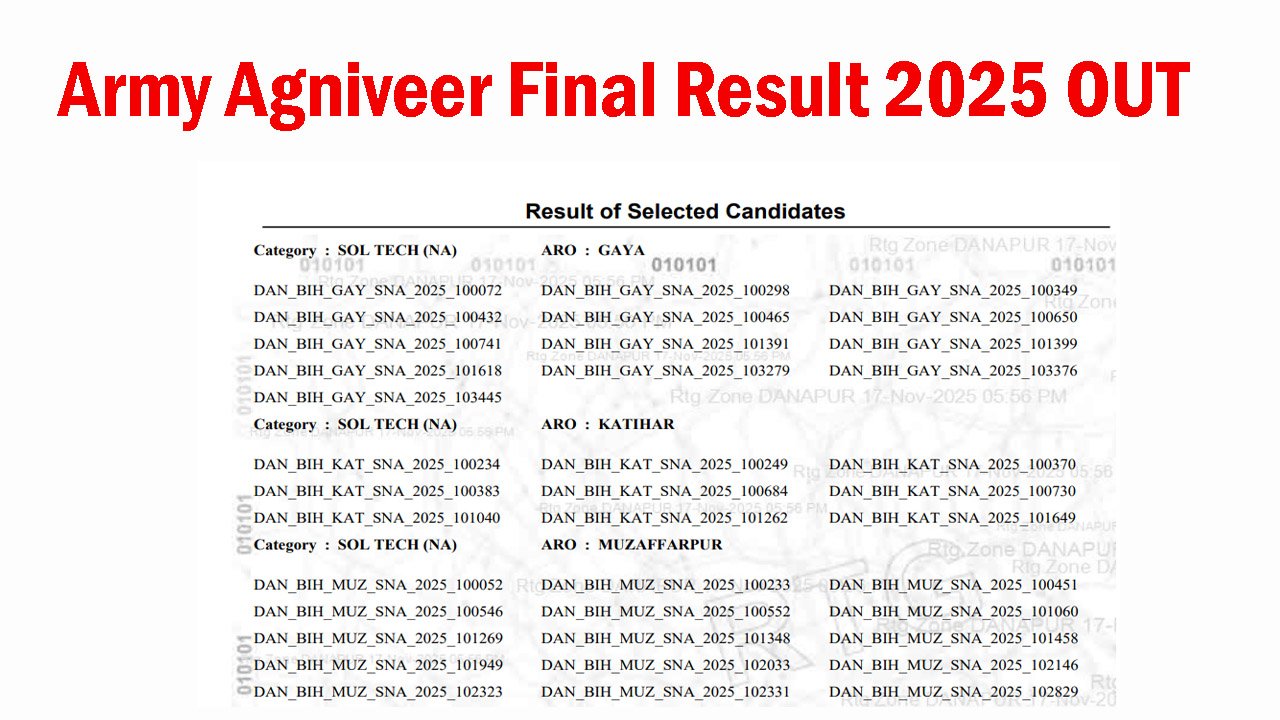 Army Agniveer Final Result 2025