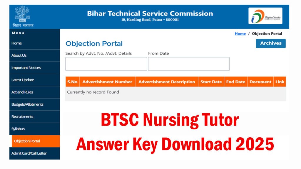 BTSC Nursing Tutor Answer Key 2025