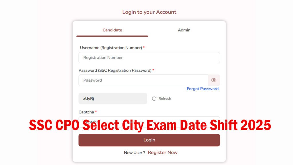 SSC CPO Select City Exam Date Shift 2025