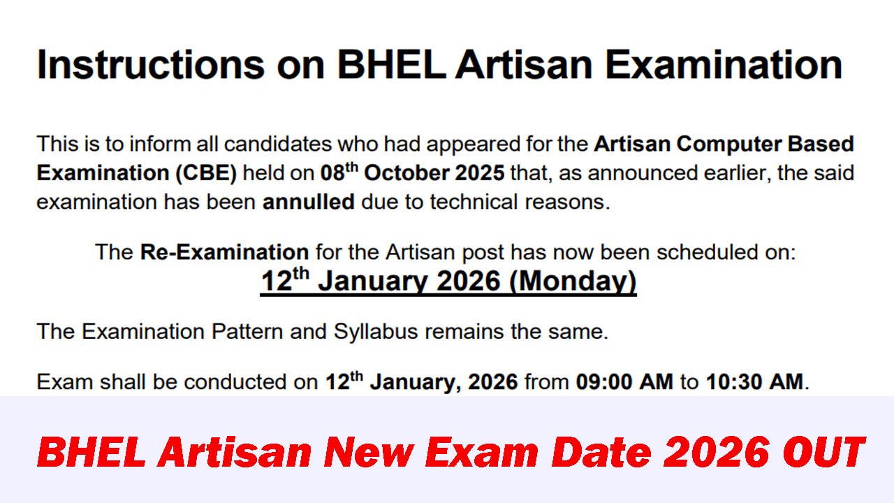 BHEL Artisan Re-Exam 2025-26